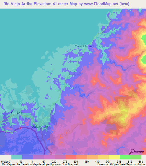 Rio Viejo Arriba,Panama Elevation Map