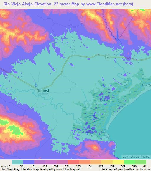 Rio Viejo Abajo,Panama Elevation Map