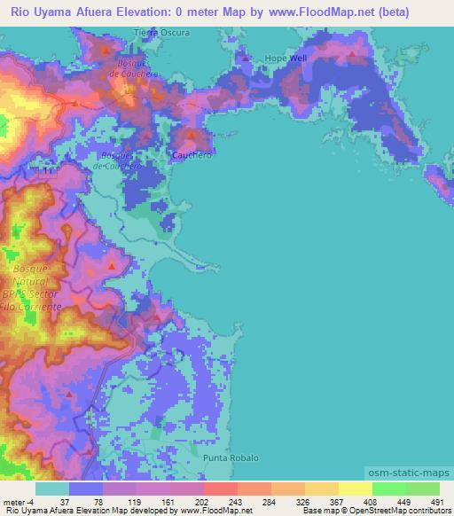 Rio Uyama Afuera,Panama Elevation Map