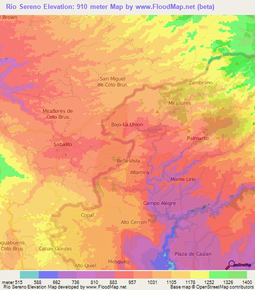 Rio Sereno,Panama Elevation Map