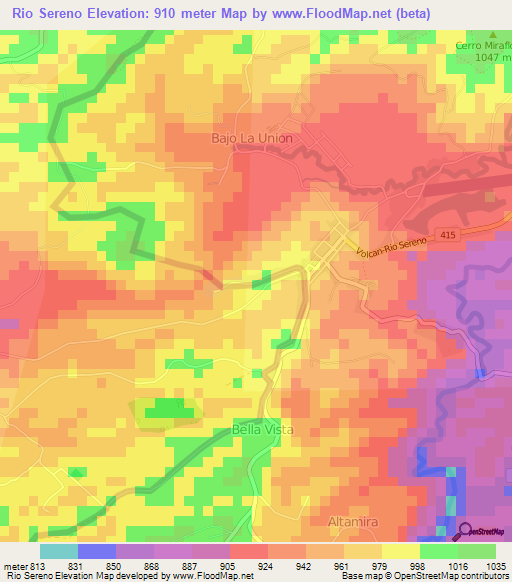 Rio Sereno,Panama Elevation Map