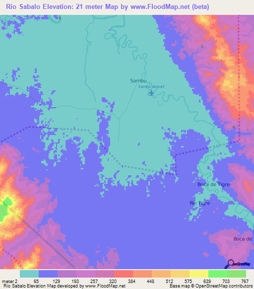 Rio Sabalo,Panama Elevation Map