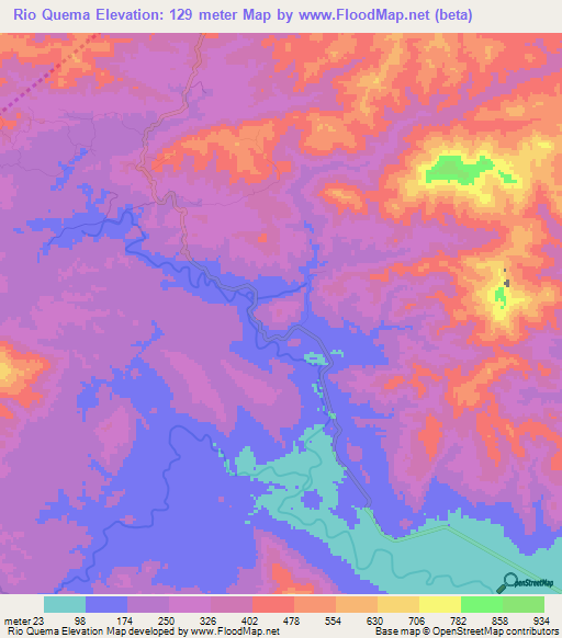 Rio Quema,Panama Elevation Map