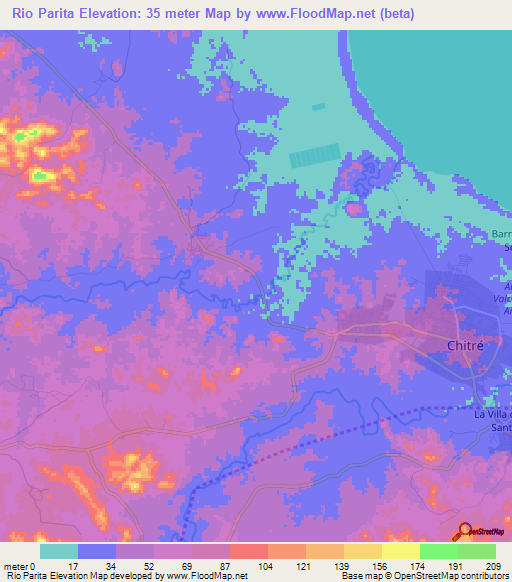 Rio Parita,Panama Elevation Map