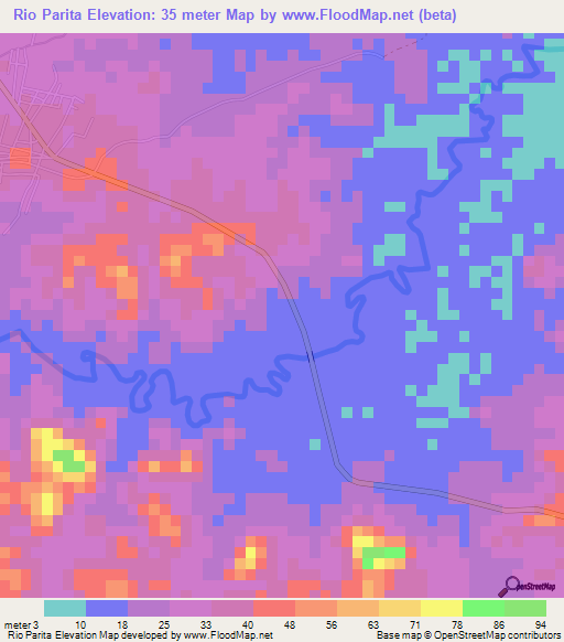 Rio Parita,Panama Elevation Map
