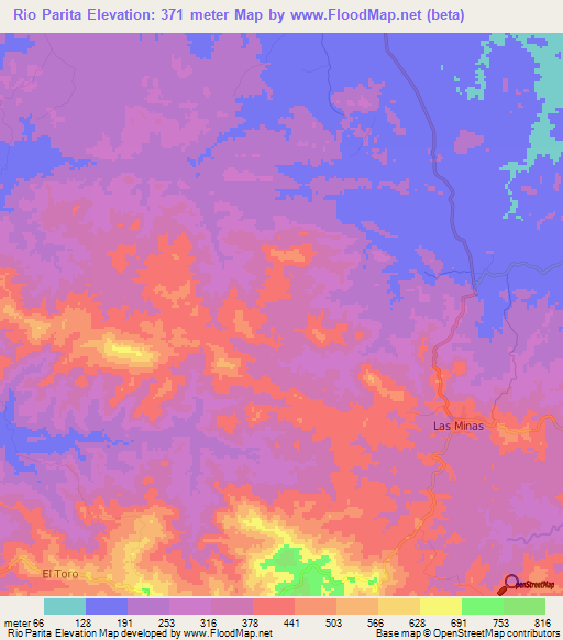 Rio Parita,Panama Elevation Map