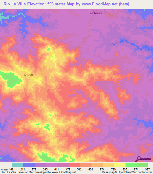 Rio La Villa,Panama Elevation Map