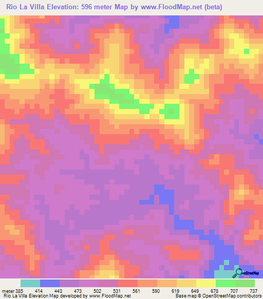 Rio La Villa,Panama Elevation Map