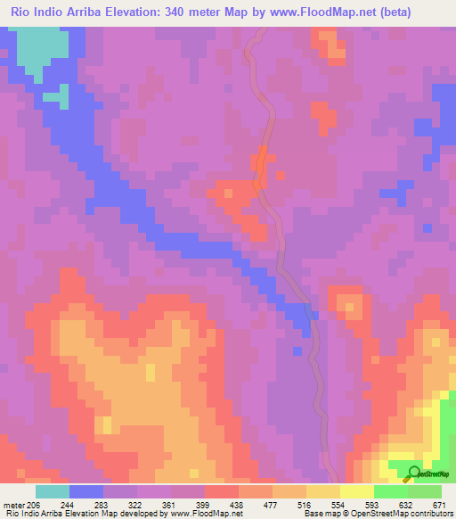 Rio Indio Arriba,Panama Elevation Map
