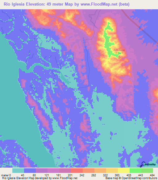 Rio Iglesia,Panama Elevation Map
