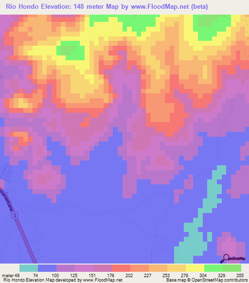 Rio Hondo,Panama Elevation Map