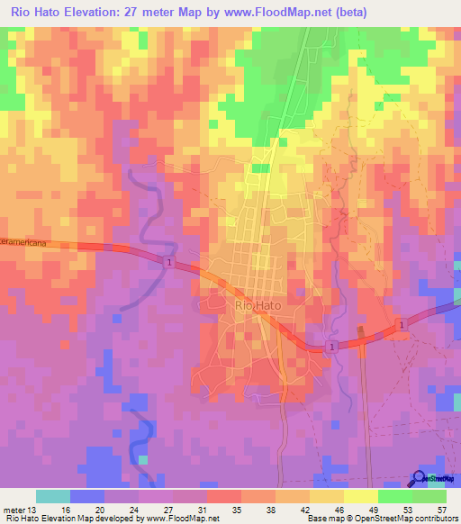 Rio Hato,Panama Elevation Map