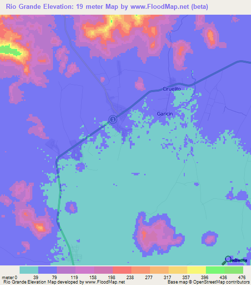 Rio Grande,Panama Elevation Map