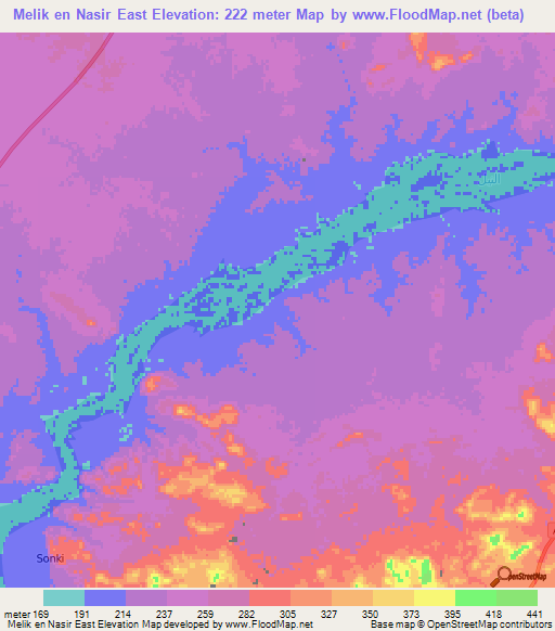 Melik en Nasir East,Sudan Elevation Map