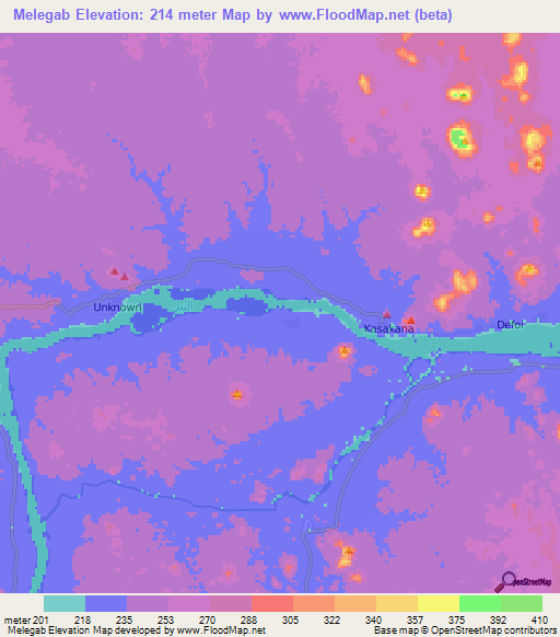 Melegab,Sudan Elevation Map