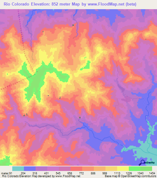 Rio Colorado,Panama Elevation Map