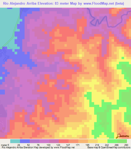Rio Alejandro Arriba,Panama Elevation Map