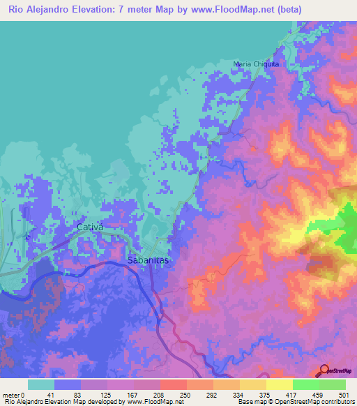 Rio Alejandro,Panama Elevation Map