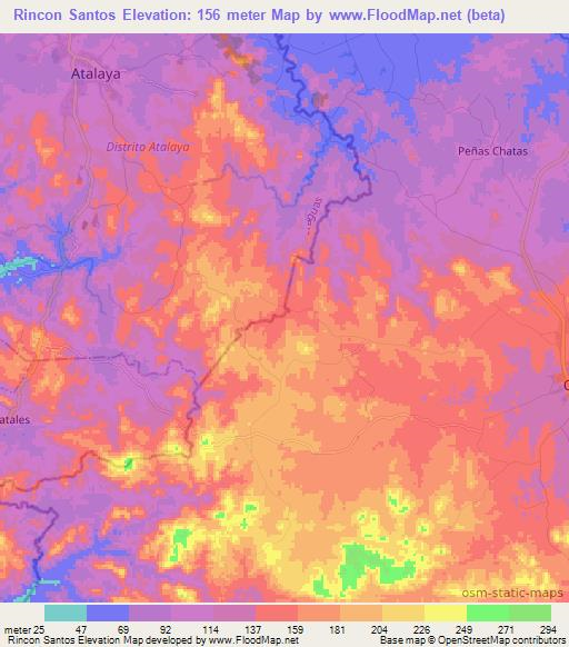 Rincon Santos,Panama Elevation Map