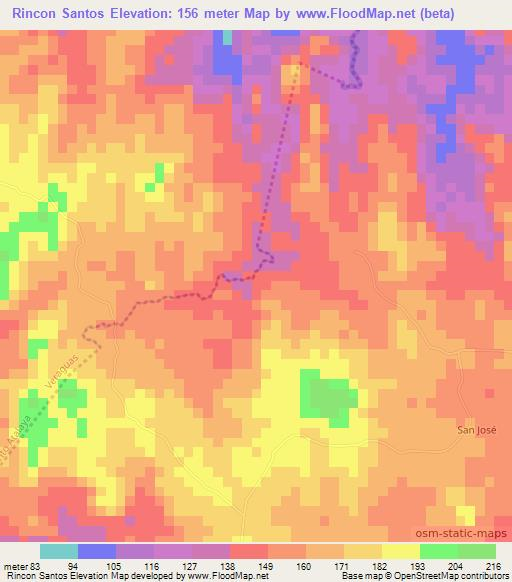Rincon Santos,Panama Elevation Map