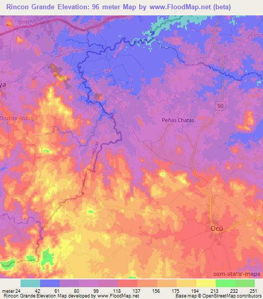 Rincon Grande,Panama Elevation Map
