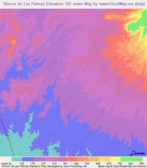 Rincon de Las Palmas,Panama Elevation Map