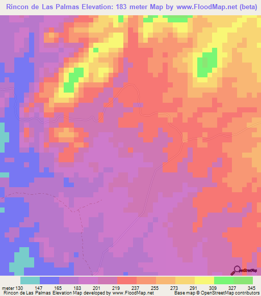 Rincon de Las Palmas,Panama Elevation Map