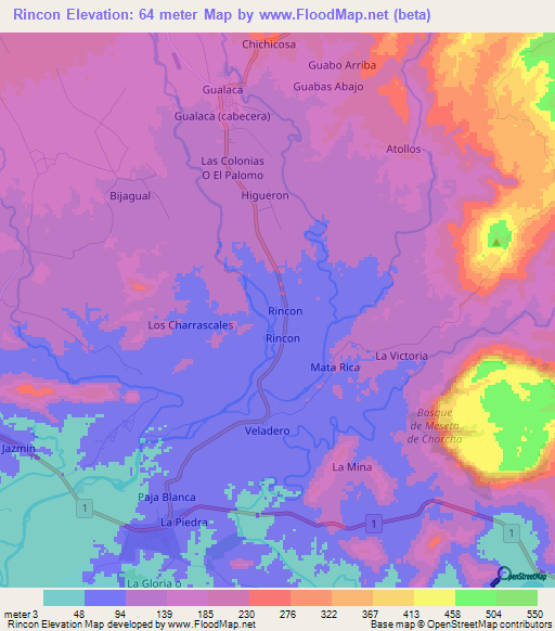 Rincon,Panama Elevation Map