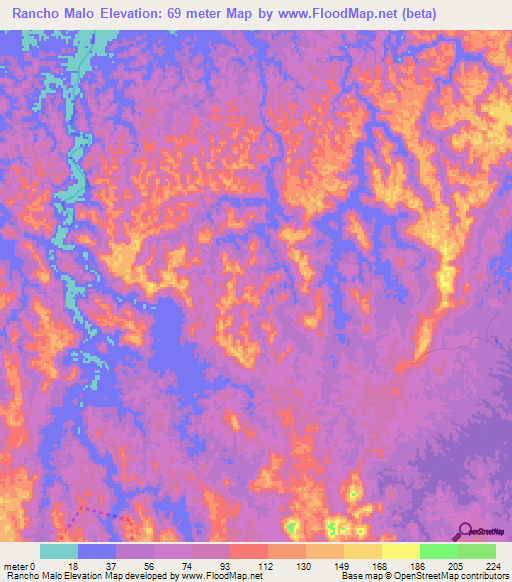 Rancho Malo,Panama Elevation Map