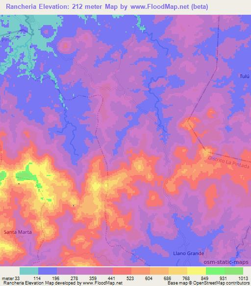 Rancheria,Panama Elevation Map