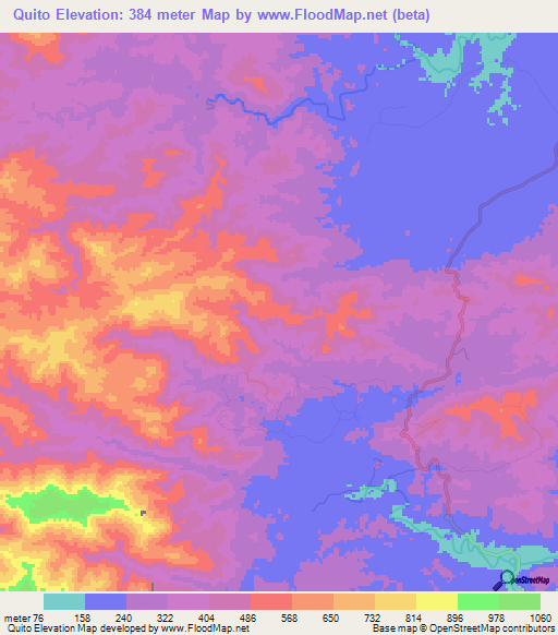 Quito,Panama Elevation Map