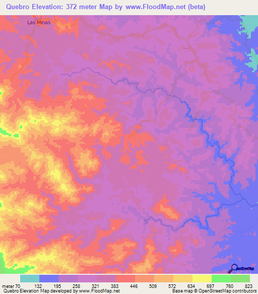 Quebro,Panama Elevation Map