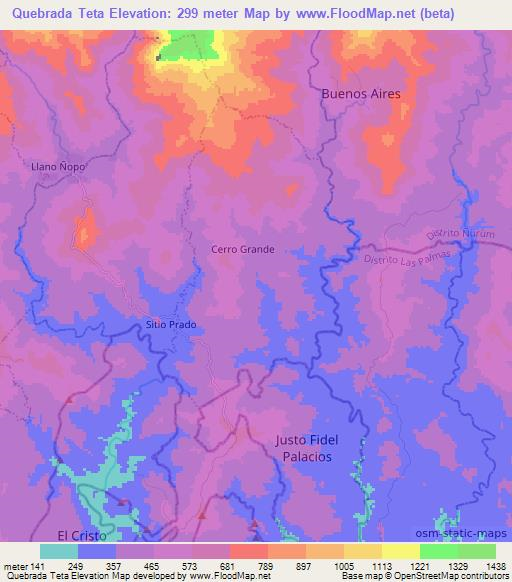 Quebrada Teta,Panama Elevation Map