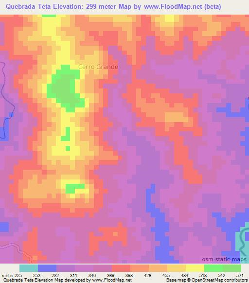 Quebrada Teta,Panama Elevation Map