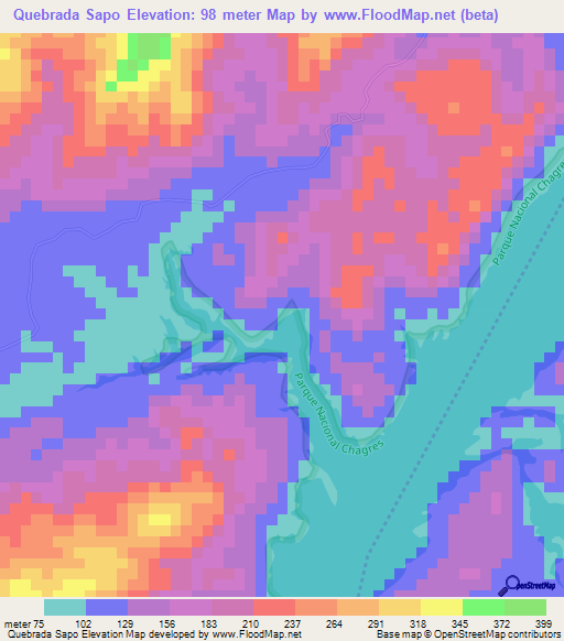 Quebrada Sapo,Panama Elevation Map