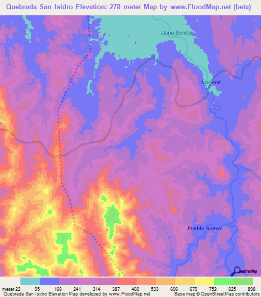 Quebrada San Isidro,Panama Elevation Map