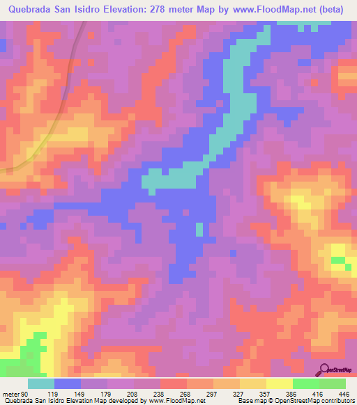 Quebrada San Isidro,Panama Elevation Map