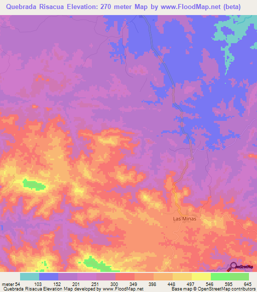 Quebrada Risacua,Panama Elevation Map