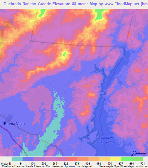 Quebrada Rancho Grande,Panama Elevation Map