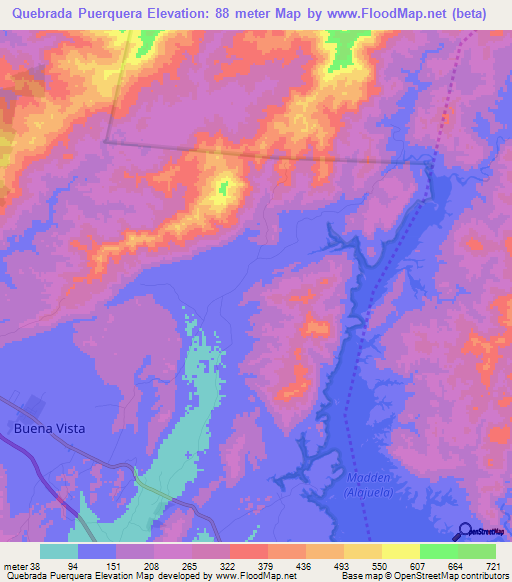 Quebrada Puerquera,Panama Elevation Map