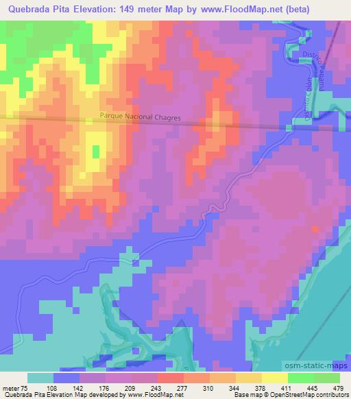 Quebrada Pita,Panama Elevation Map