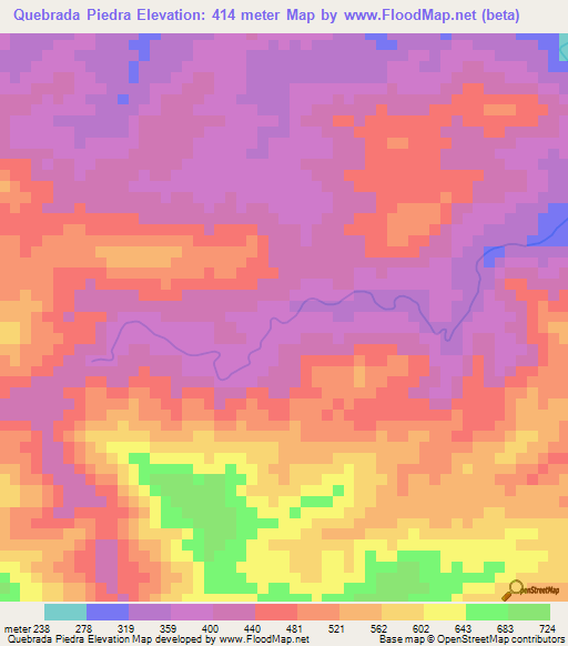 Quebrada Piedra,Panama Elevation Map