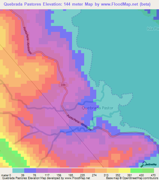Quebrada Pastores,Panama Elevation Map