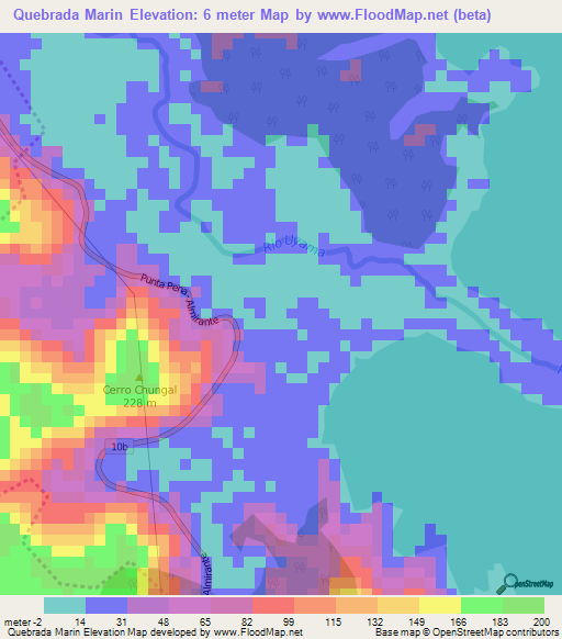Quebrada Marin,Panama Elevation Map