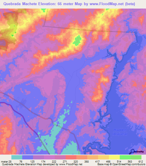 Quebrada Machete,Panama Elevation Map