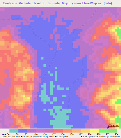 Quebrada Machete,Panama Elevation Map