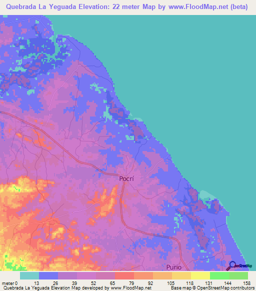 Quebrada La Yeguada,Panama Elevation Map