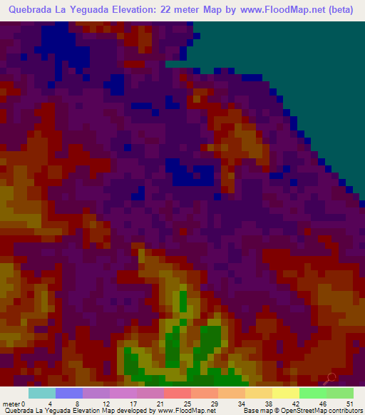 Quebrada La Yeguada,Panama Elevation Map