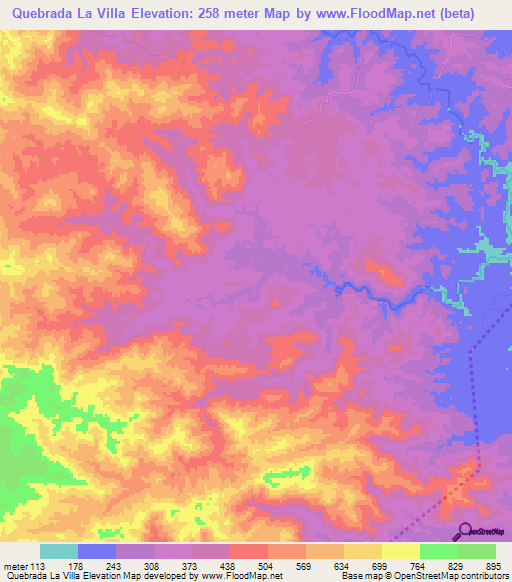 Quebrada La Villa,Panama Elevation Map