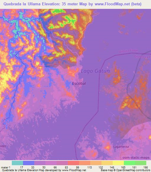 Quebrada la Ullama,Panama Elevation Map